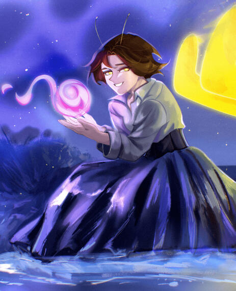 Jinn holding purple energy ball